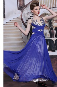 Inexpensive Chiffon Sleeveless Floor Length Prom Party Dress and Sequins and Pleated