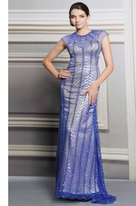 Lovely Blue Scoop Neckline Beading and Sequins Hoco Dress Sleeveless Backless