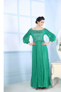 Exquisite Square 3 4 Length Sleeve Zipper Prom Dresses Green Chiffon