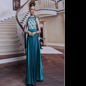 Teal Scalloped Clasp Handle Beading and Appliques Prom Party Dress Sleeveless