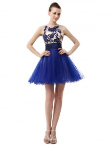 Scoop Royal Blue Organza Clasp Handle Cocktail Dresses Sleeveless Knee Length Appliques