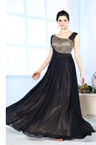 Black Sleeveless Beading Floor Length Prom Dress
