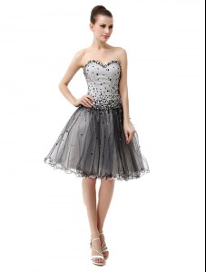 Cute Sleeveless Organza Knee Length Lace Up Cocktail Dresses in Black with Beading and Ruffled Layers and Ruching