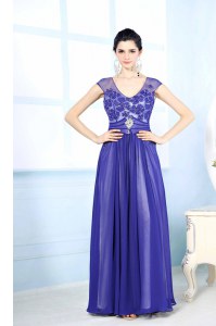 Chiffon Scoop Sleeveless Zipper Beading and Appliques Homecoming Dress in Blue