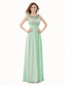 Scoop Apple Green Zipper Prom Party Dress Beading and Bowknot Sleeveless Floor Length