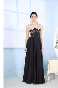 Dramatic Scoop Black Sleeveless Satin Zipper for Prom and Party