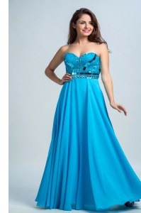 Glittering Sleeveless Floor Length Beading Zipper Prom Gown with Baby Blue