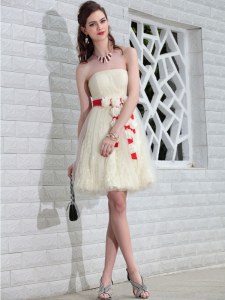 On Sale Lace White Sleeveless Belt and Hand Made Flower Floor Length Cocktail Dresses