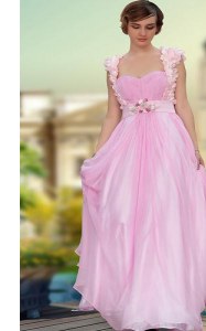 Custom Designed Satin Sweetheart Sleeveless Zipper Belt and Hand Made Flower Prom Dress in Rose Pink