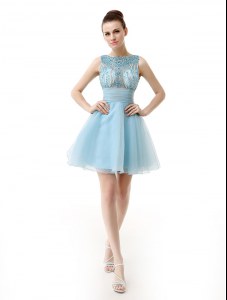 Light Blue Scoop Zipper Beading and Sashes ribbons Cocktail Dresses Sleeveless