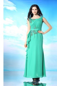 Fashion Floor Length Green Dress for Prom Organza Sleeveless Beading and Appliques