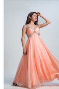 Glittering Orange Backless Straps Beading Runway Inspired Dress Organza Sleeveless