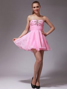 Mini Length Zipper Cocktail Dress Pink for Prom and Party with Beading