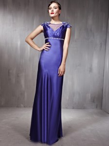 Fancy Floor Length Purple Dress for Prom Scoop Sleeveless Side Zipper