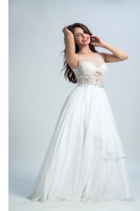 Bateau Sleeveless Tulle Prom Evening Gown Lace Zipper