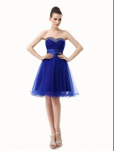 Royal Blue A-line Organza Sweetheart Sleeveless Ruffled Layers and Sequins and Ruching Knee Length Lace Up Cocktail Dresses