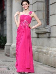 Graceful Hot Pink Sleeveless Sequins Floor Length Prom Party Dress
