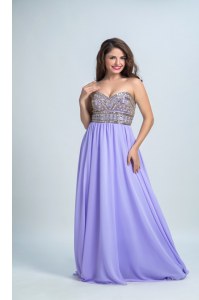 Suitable Lavender Sweetheart Neckline Beading Prom Dress Sleeveless Zipper