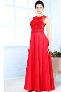 Custom Fit Red Scoop Zipper Beading Evening Dress Sleeveless