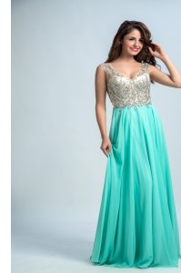 Amazing Aqua Blue Sleeveless Chiffon Zipper Prom Dress for Prom and Party