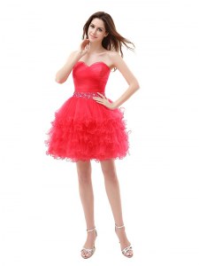 Most Popular Organza Sleeveless Knee Length Cocktail Dresses and Beading and Ruffled Layers