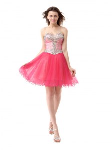 Colorful Coral Red A-line Beading Cocktail Dresses Zipper Organza Sleeveless Knee Length