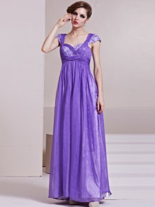 Custom Designed Sequins Column/Sheath Dress for Prom Lavender Square Chiffon Cap Sleeves Ankle Length Side Zipper