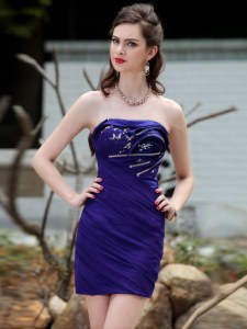 Fashionable Royal Blue Strapless Neckline Beading and Ruching Club Wear Sleeveless Backless