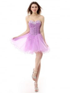 Wonderful Lilac Sleeveless Knee Length Beading Lace Up Cocktail Dresses