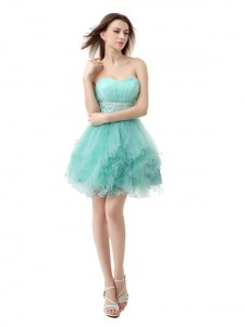 Turquoise Cocktail Dresses Prom and Party and For with Beading and Ruffled Layers Sweetheart Sleeveless Zipper