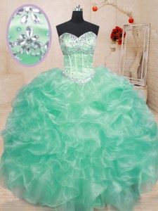 Classical Apple Green Sweetheart Lace Up Beading and Ruffles Sweet 16 Dresses Sleeveless