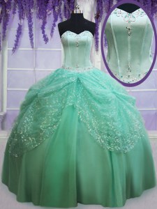 Fine Sleeveless Beading and Sequins Lace Up Quince Ball Gowns