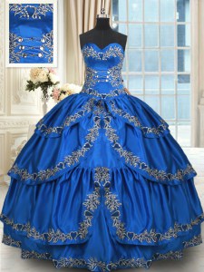 Dramatic Blue Taffeta Lace Up Sweetheart Sleeveless Floor Length Quinceanera Dresses Beading and Embroidery and Ruffled Layers