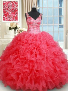 Fashionable Sleeveless Backless Floor Length Beading and Ruffles Quinceanera Gowns