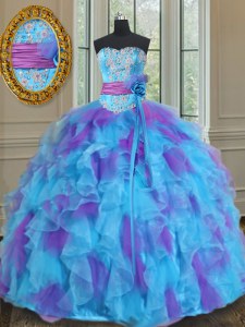 Luxurious Floor Length Multi-color Sweet 16 Quinceanera Dress Organza and Tulle Sleeveless Beading and Ruffles