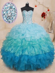Extravagant Multi-color Organza Lace Up 15th Birthday Dress Sleeveless Beading and Ruffles