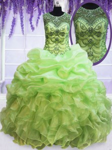 Stunning See Through Scoop Lace Up Beading and Ruffles and Pick Ups Vestidos de Quinceanera Sleeveless