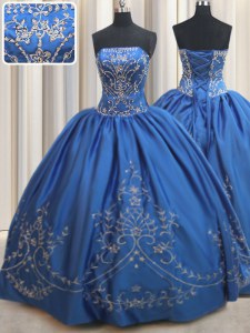 Royal Blue Sleeveless Satin Lace Up Quinceanera Dresses for Military Ball and Sweet 16 and Quinceanera