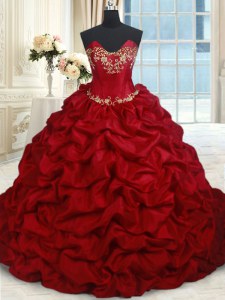 Captivating Wine Red Ball Gowns Taffeta Sweetheart Sleeveless Beading and Pick Ups Floor Length Lace Up Ball Gown Prom Dress