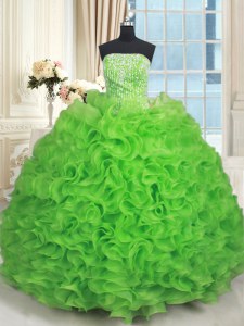 Best Strapless Sleeveless Lace Up Quinceanera Gowns Organza