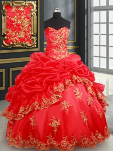 High End Red Sweetheart Lace Up Beading and Appliques and Pick Ups Quinceanera Gown Sleeveless