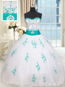 Best Ball Gowns Quinceanera Gowns White Sweetheart Tulle Sleeveless Floor Length Lace Up