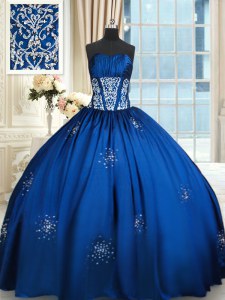 Sweet Taffeta Sweetheart Sleeveless Lace Up Beading Quince Ball Gowns in Royal Blue
