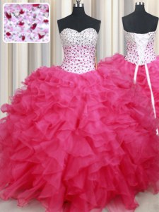 Extravagant Floor Length Ball Gowns Sleeveless Hot Pink Quinceanera Gown Lace Up