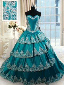 Fantastic Teal Lace Up Sweetheart Beading and Embroidery and Ruffled Layers Vestidos de Quinceanera Taffeta Sleeveless