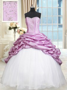 Flirting Sleeveless Organza and Taffeta Floor Length Lace Up Sweet 16 Dresses in Multi-color with Beading and Pick Ups