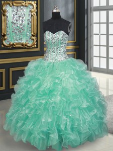 Customized Sweetheart Sleeveless Lace Up 15th Birthday Dress Apple Green Organza