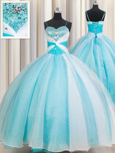 Pretty Organza Sleeveless Floor Length Quinceanera Gown and Beading