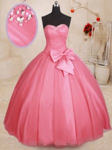 Ball Gowns 15th Birthday Dress Pink Sweetheart Tulle Sleeveless Floor Length Lace Up