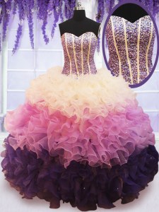 Ruffled Ball Gowns Quinceanera Gown Multi-color Sweetheart Organza Sleeveless Floor Length Lace Up